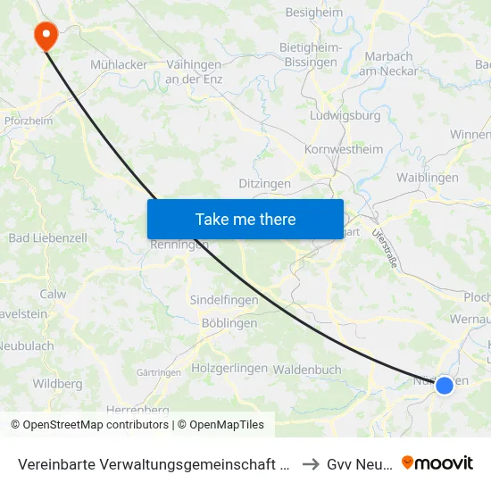 Vereinbarte Verwaltungsgemeinschaft Der Stadt Nürtingen to Gvv Neulingen map
