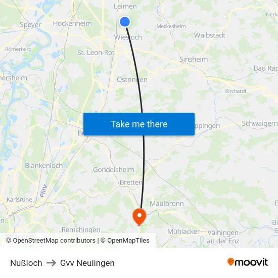 Nußloch to Gvv Neulingen map