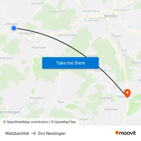 Walzbachtal to Gvv Neulingen map