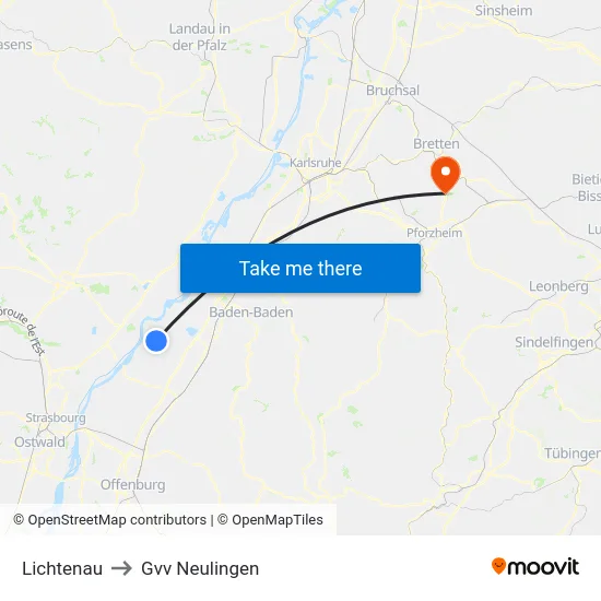 Lichtenau to Gvv Neulingen map
