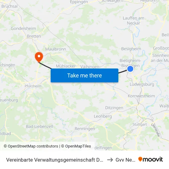 Vereinbarte Verwaltungsgemeinschaft Der Stadt Bietigheim-Bissingen to Gvv Neulingen map
