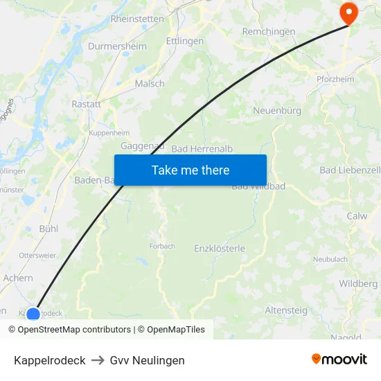 Kappelrodeck to Gvv Neulingen map