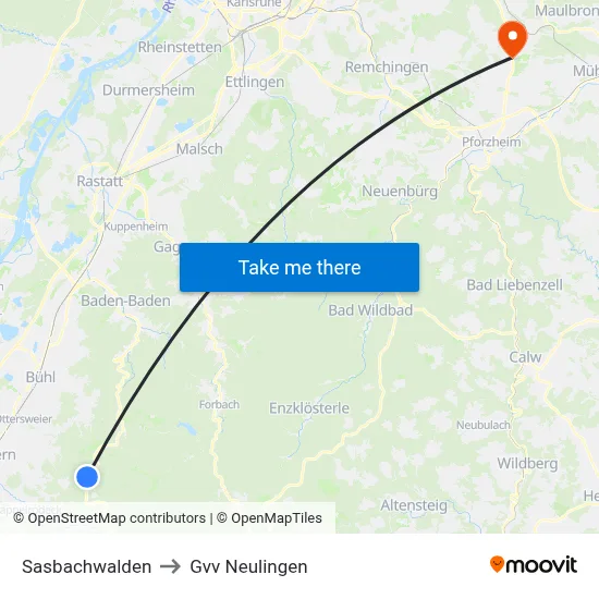 Sasbachwalden to Gvv Neulingen map