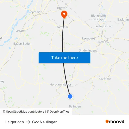 Haigerloch to Gvv Neulingen map