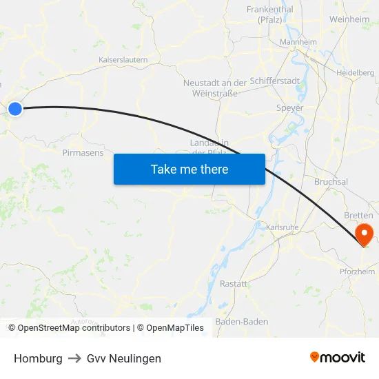 Homburg to Gvv Neulingen map