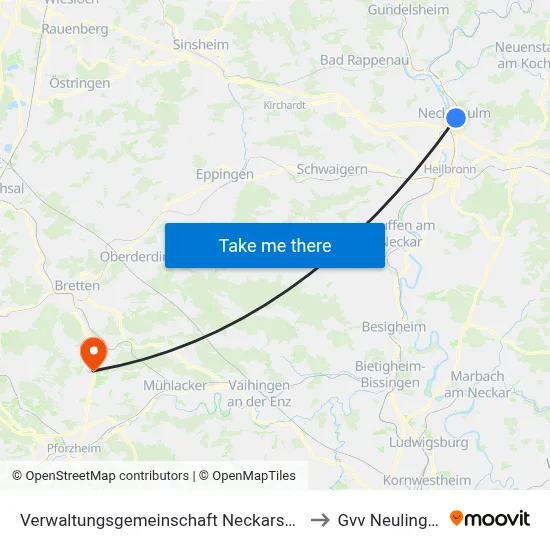 Verwaltungsgemeinschaft Neckarsulm to Gvv Neulingen map