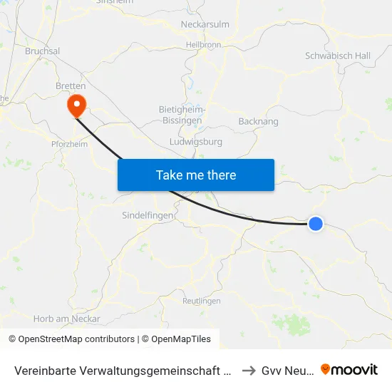 Vereinbarte Verwaltungsgemeinschaft Der Stadt Göppingen to Gvv Neulingen map