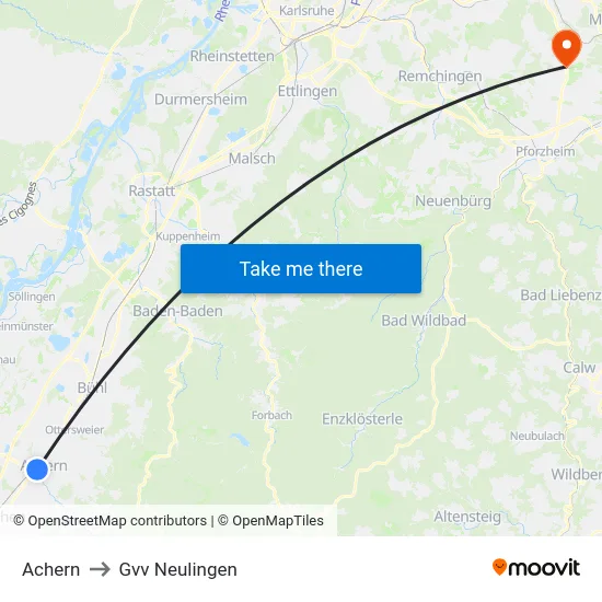 Achern to Gvv Neulingen map