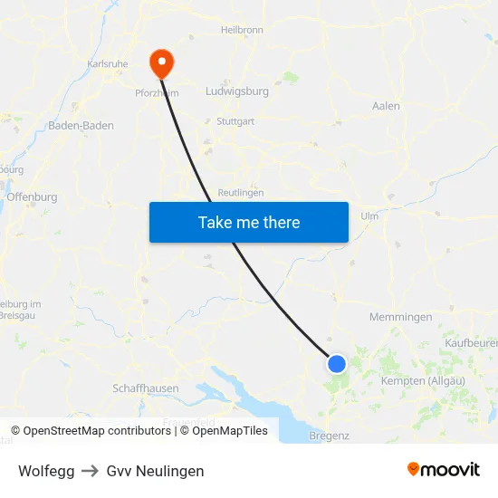 Wolfegg to Gvv Neulingen map