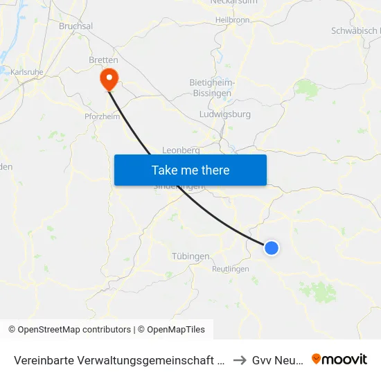 Vereinbarte Verwaltungsgemeinschaft Der Stadt Neuffen to Gvv Neulingen map
