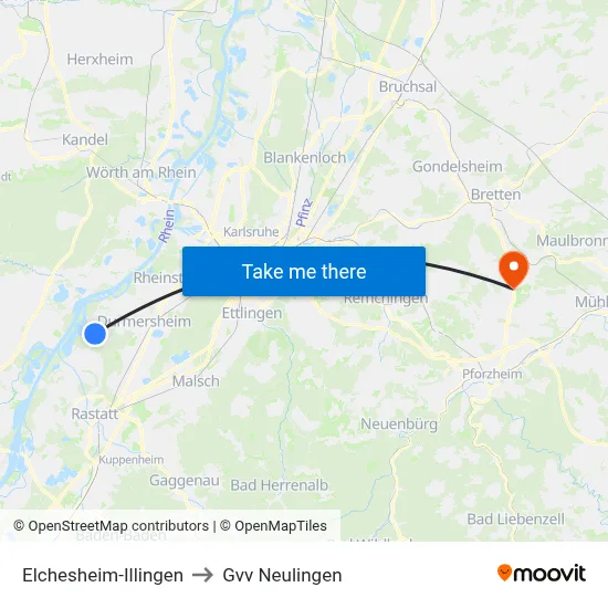 Elchesheim-Illingen to Gvv Neulingen map