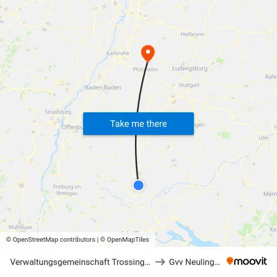 Verwaltungsgemeinschaft Trossingen to Gvv Neulingen map