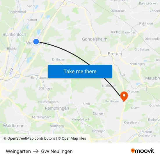 Weingarten to Gvv Neulingen map