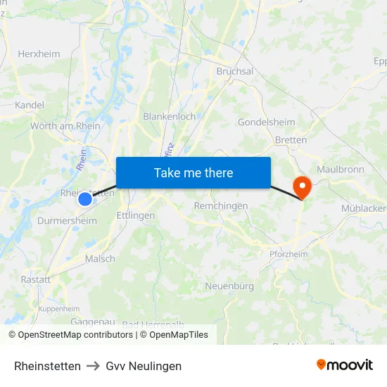 Rheinstetten to Gvv Neulingen map