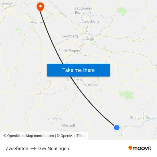 Zwiefalten to Gvv Neulingen map
