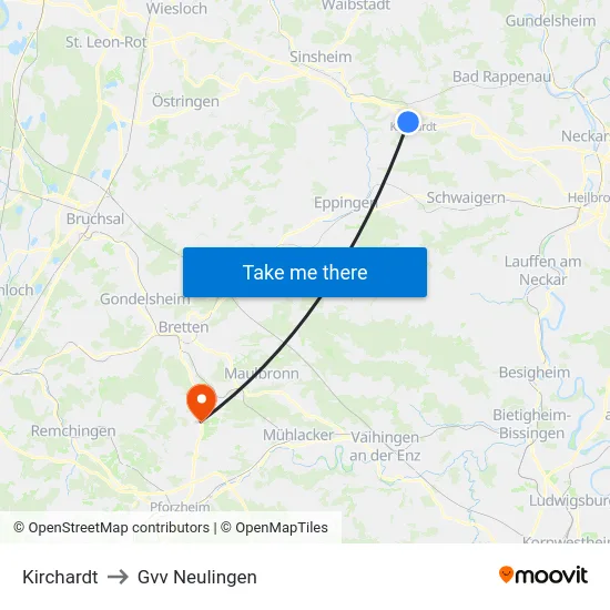 Kirchardt to Gvv Neulingen map