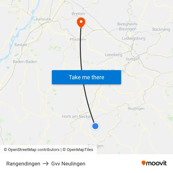 Rangendingen to Gvv Neulingen map
