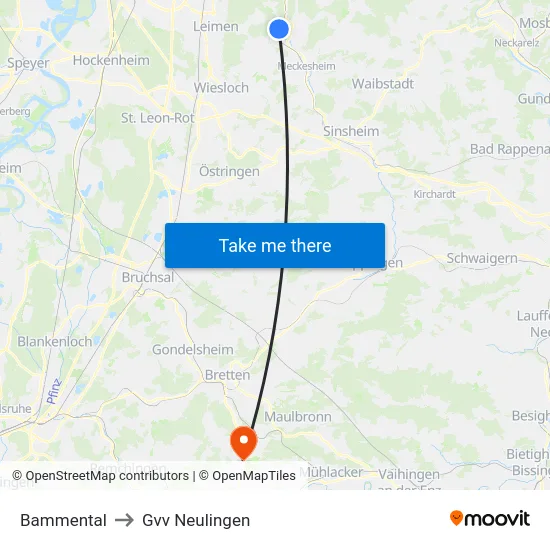 Bammental to Gvv Neulingen map