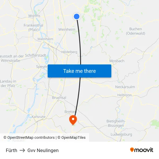 Fürth to Gvv Neulingen map