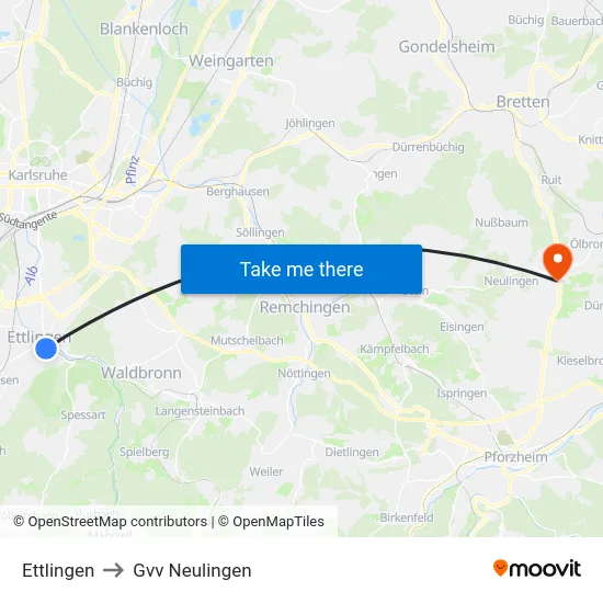 Ettlingen to Gvv Neulingen map