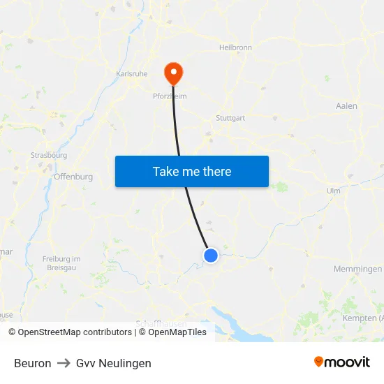 Beuron to Gvv Neulingen map