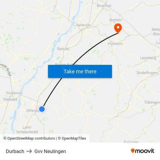 Durbach to Gvv Neulingen map