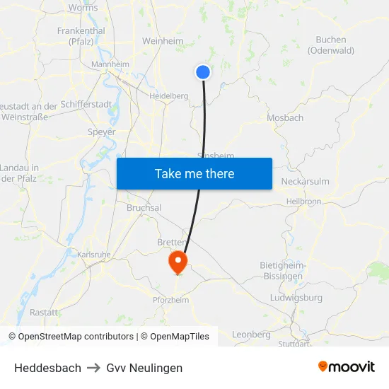 Heddesbach to Gvv Neulingen map