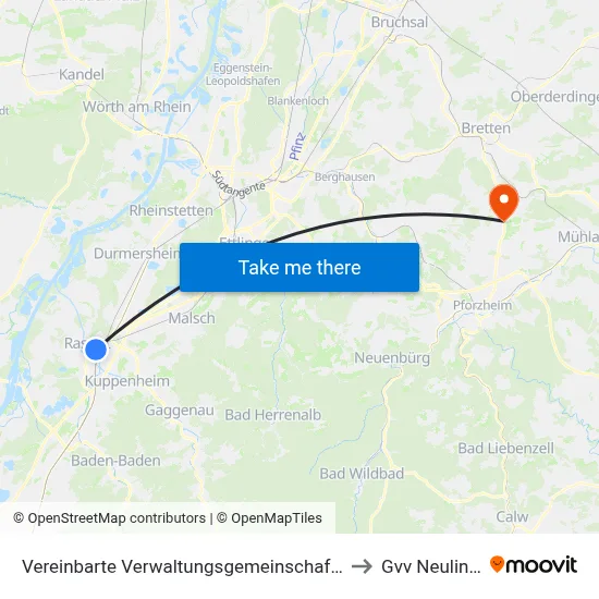 Vereinbarte Verwaltungsgemeinschaft Rastatt to Gvv Neulingen map