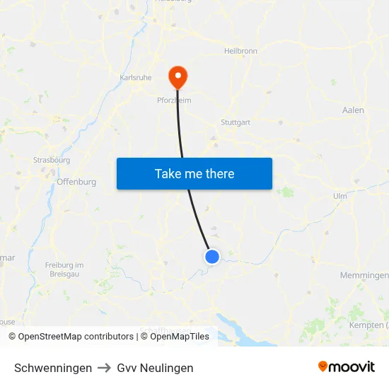 Schwenningen to Gvv Neulingen map
