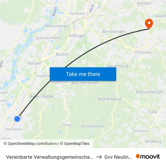 Vereinbarte Verwaltungsgemeinschaft Bühl to Gvv Neulingen map
