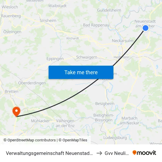 Verwaltungsgemeinschaft Neuenstadt am Kocher to Gvv Neulingen map