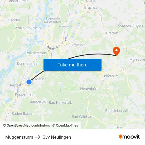 Muggensturm to Gvv Neulingen map