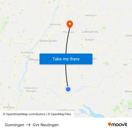 Gunningen to Gvv Neulingen map
