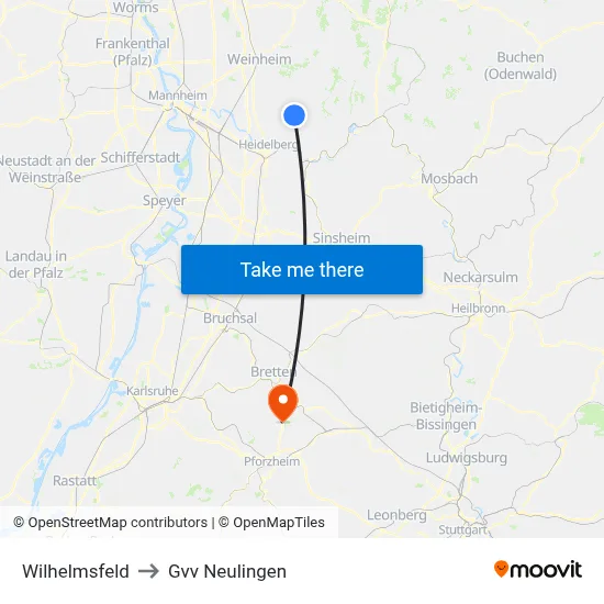 Wilhelmsfeld to Gvv Neulingen map