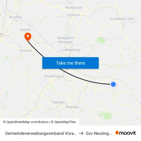 Gemeindeverwaltungsverband Voralb to Gvv Neulingen map