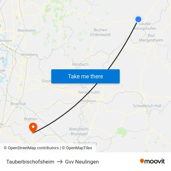 Tauberbischofsheim to Gvv Neulingen map