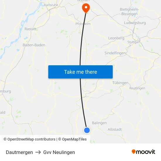 Dautmergen to Gvv Neulingen map