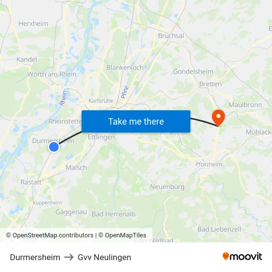 Durmersheim to Gvv Neulingen map