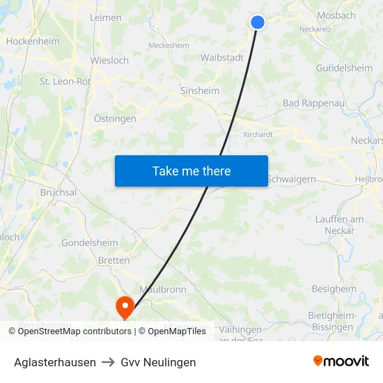 Aglasterhausen to Gvv Neulingen map