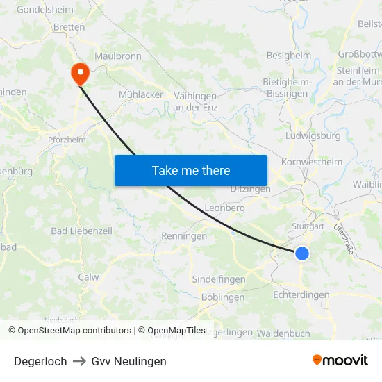 Degerloch to Gvv Neulingen map