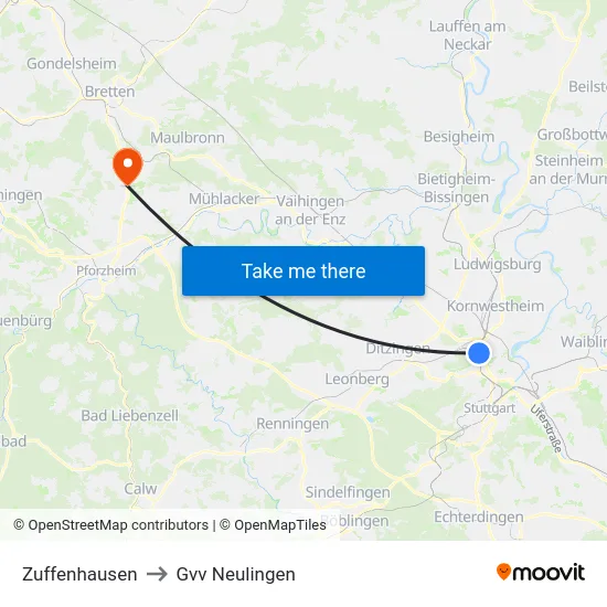Zuffenhausen to Gvv Neulingen map