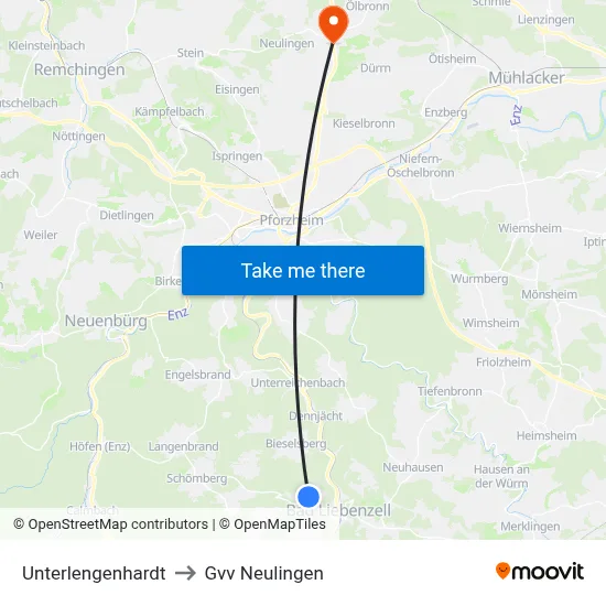 Unterlengenhardt to Gvv Neulingen map
