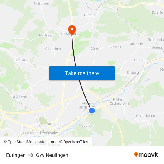 Eutingen to Gvv Neulingen map