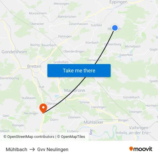 Mühlbach to Gvv Neulingen map