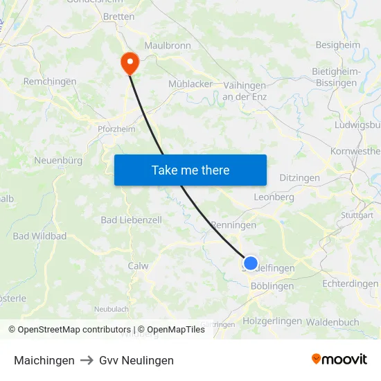 Maichingen to Gvv Neulingen map