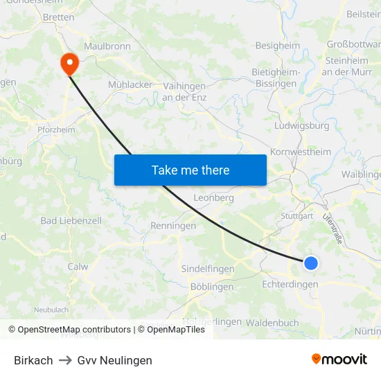 Birkach to Gvv Neulingen map