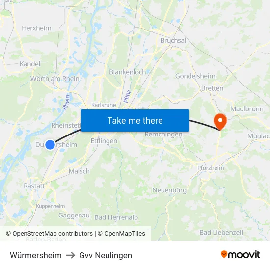 Würmersheim to Gvv Neulingen map