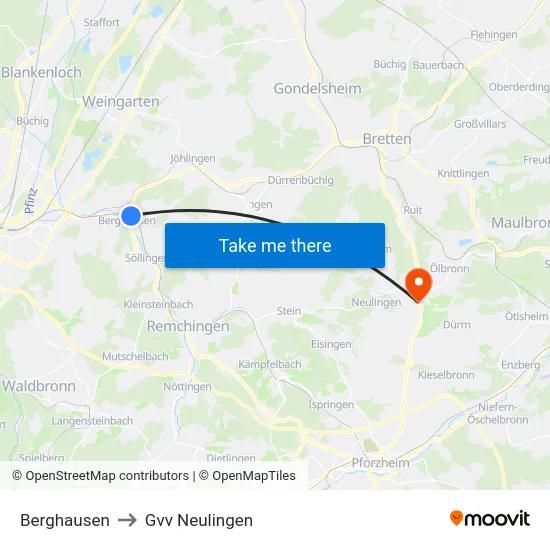 Berghausen to Gvv Neulingen map