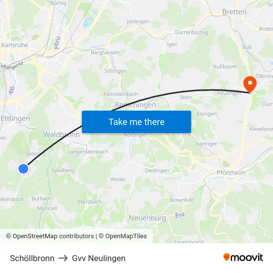 Schöllbronn to Gvv Neulingen map