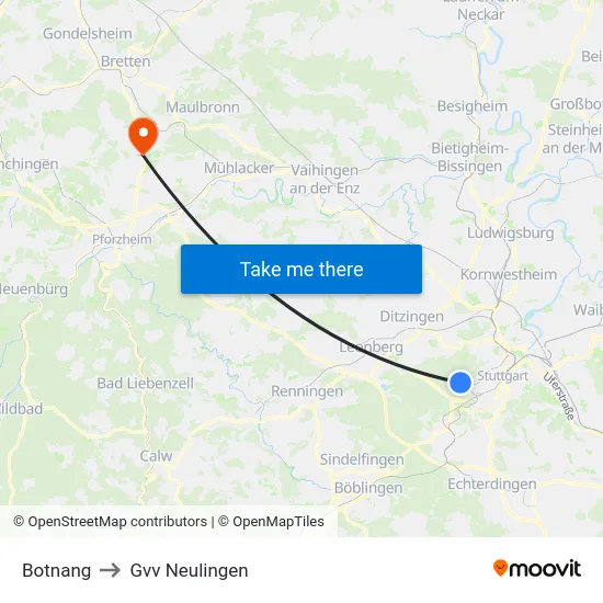 Botnang to Gvv Neulingen map